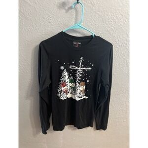 Love In Faith Women's Black Snowman‎ Size Small  Long Sleeve Christmas Plaid